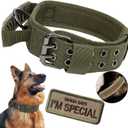 Tactical Dog Collar with Handle - Military Adjustable Dog Training Collar Soft Nylon and Heavy Duty Metal Buckle for Medium Large Dogs - with Patch (Green with Patch, X-Large)
