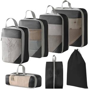 7pcs Compression Packing Cube for Suitcases Lightweight Luggage Organizers Bag Expandable Storage Travel Essentials Compression Bags for Carry on Suitcases, Black