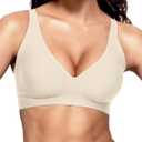 Vertvie Jelly Wireless Bras for Women Push Up Plunge Seamless T-Shirt Bras No Underwire Supportive Full Coverage Bralettes (Medium, Cream Beige)