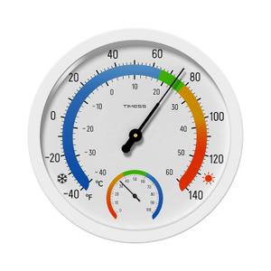 Indoor Outdoor Thermo-Hygrometer, 10 Inch Battery-Free, Dual Dial Large Numbers Analog Wall Thermometer Hygrometer, Classic Temperature Humidity Monitor for Patio, Nursery, Storage (White)