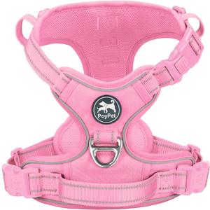 PoyPet No Pull Dog Harness, No Choke Reflective Dog Vest, Adjustable Pet Harnesses with Easy Control Padded Handle for Dogs(Light Pink Matching Trim,S)