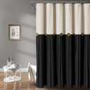 Awellife Linen Button Farmhouse Beige Shower Curtain,Linen and Cotton Woven Fabric,Pleated Brown Stripe,Country Style (Cream & Black, 72" L x 72" W) (72"W x 72"L)
