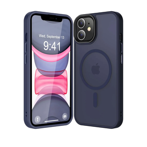 Strong Magnetic for iPhone 11 Case Compatible with Magsafe, [13FT Drop Resistant] Translucent Matte Skin Feeling Back, Aluminum Alloy Keys Shockproof Phone Case, Deep Blue Pack of 2