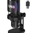 SGPRO Wireless USB Microphone for Streaming, Podcast, SG-CM25 Gaming Condenser Mic with RGB, Noise Cancellation, Tap to Mute, 24-bit/48kHz Recording, Includes Shock Mount & Pop Filter (PC/Mac/Mobile)