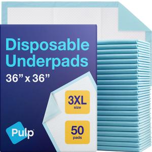 50 x PULP Incontinence Underpads 36" x 36" | XXXL Bed Pads Disposable Adult | Super Absorbency Chux Pads for Adults, Children & Babies | Incontinence Bed Pads & Pee Pads | FSA & HSA Eligible