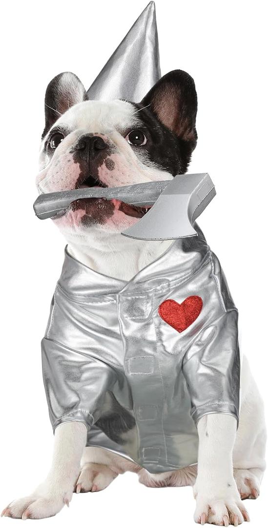 3 Pcs Halloween Tin Pet Costume Accessories Silver Funnel Hat Axe Set for Dogs or Cats Pet Clothes for Animal Cosplay Party Halloween(M)