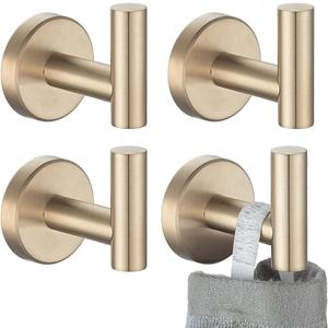 JQK Bathroom Towel Hook Champagne Bronze, Coat Robe Clothes Hook for Bathroom Wall Mounted (Pack of 4), SUS 304 Stainless Steel 0.8mm, TH100-CB-P4