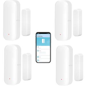 WiFi Door Sensor: Wireless Window Sensor with App Alerts, Tuya Smart Contact Sensor for Home Security and Smart Home Automation, No Hub Required, Compatible with Alexa Google Assistant(4-Pack)