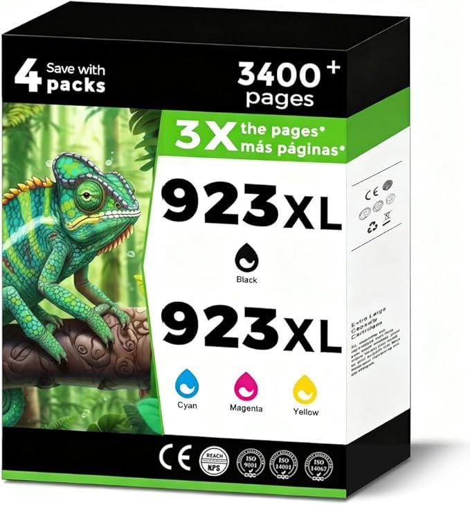 923XL (923e) Ink Cartridges Fit for HP OfficeJet Pro 8130e 8135e 8125e Printers Replacement for 923 e XL for HP923 8122e 8124 8124e 8125e 8130 8132e 8134e 8138e 8139e Black Cyan Magenta Yellow 4 Pack