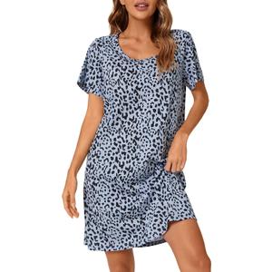 Tugege Women's Nightgowns Short Sleeve Sleepshirts Sleepwear Casual Print Pajama Dress (XXL)