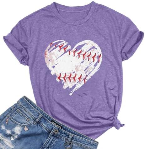 Baseball Shirts Women Baseball Mom Tshirt Baseball Heart Graphic Tee Game Day Gifts Funny Short Sleeve Tops size XL
