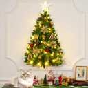 3 FT Wall Christmas Tree, Dark Green Half Christmas Tree Wall Hanging, DIY 1/2 Chrismas Tree for Window with Lights, Ornaments and Hooks, Hainging Xmas Tree for Door, Pet Owners Xmas Decor