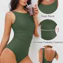 ANRABESS Women Swimsuits One Piece Tummy Control Full Coverage Backless Bathing Suit Ruched Swim Suit Beach Vacation Swimwear (Green, S)