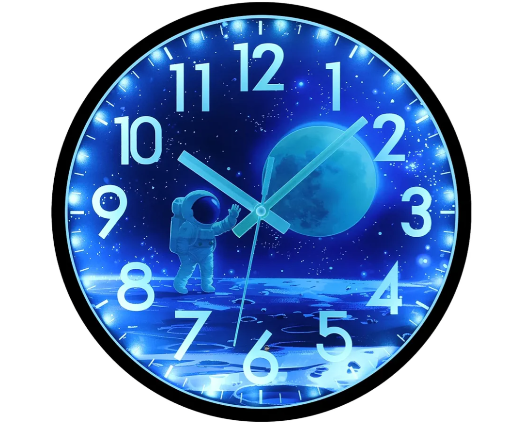 JoFomp Night Light Wall Clocks Battery Operated, 12 Inch Silent LED Light Up Wall Clocks for Living Room Decor, Modern Wall Clock for Bedroom Night Glow, Illuminated Clock with AutoDimming/USB Cable