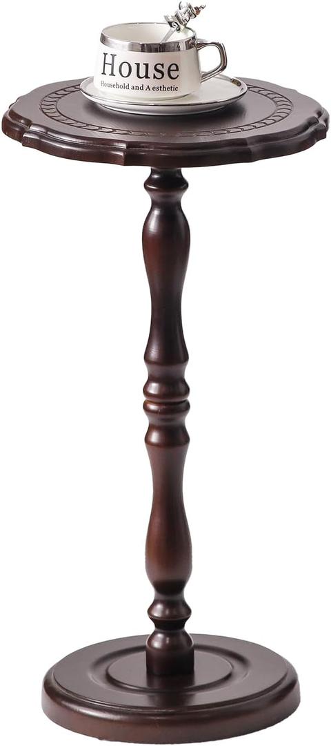 100% Solid Wood Round Side Table, Small Drink Table for Small Spaces, Modern End Table Accent Nightstand for Bedroom, Living Room, Corners and Office, Brown, High: 22.4"