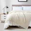 BOURINA Beige Throw Blanket 50 x70 Inches Jacquard Argyle Throw Textured Solid Soft Throws and Blankets for Sofa or Bed Knitted Decorative Blanket