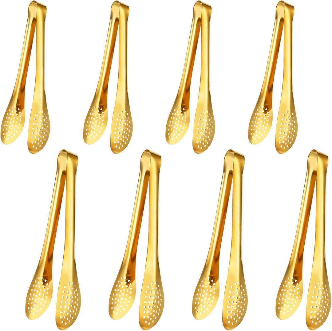 8 Pcs Gold Tongs for Serving Food, 9 & 12 Inch Stainless Steel Buffet Tongs - Gold Serving Utensils for Parties, Catering, Restaurants, Kitchen & Home Entertaining