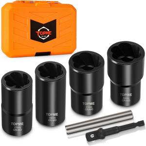 Lug Nut Removal Tool, 6 Pieces Lug Nut Extractor Set 1/2 Inch Drive, Locking Lug Nut Removal Tool for Damaged, Frozen, Studs, Rusted, Rounded-Off Bolts & Nuts Screws