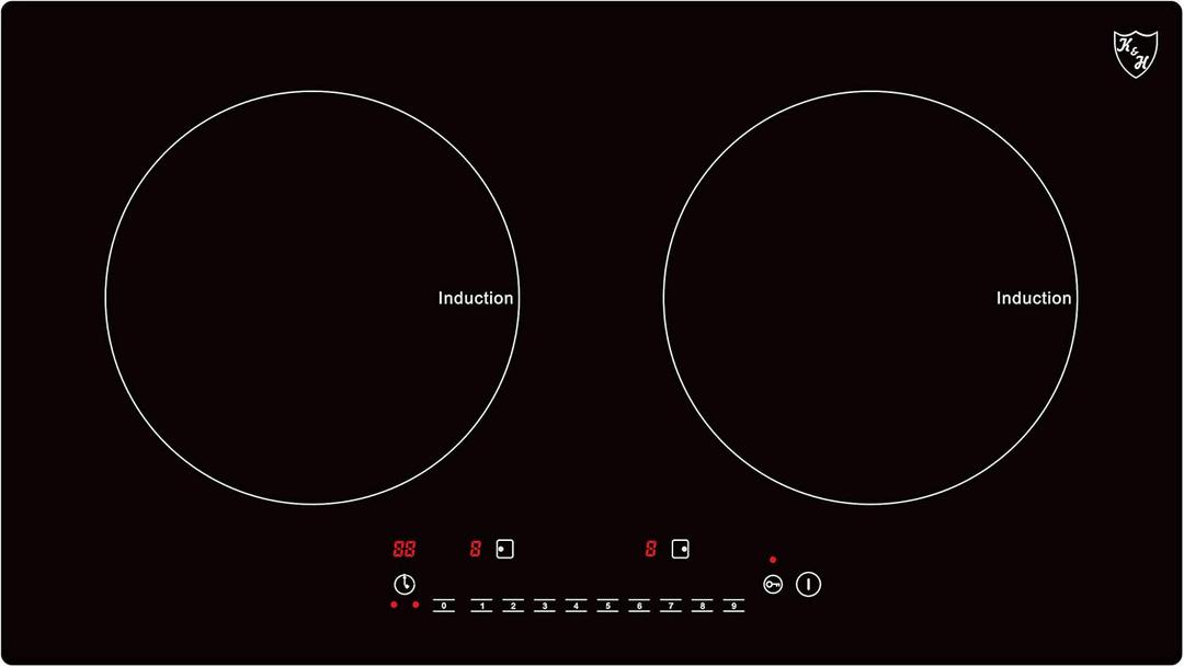 K&H Dual Induction Cooktop - 24 Inch Portable Electric Stove Top with 9 Heating Levels - 220V, 3100W Built-in Ceramic Glass Portable Induction Cooktop - Touch Control, Timer & Child Lock, INDH-3102Hx