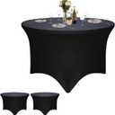 2 Pack Black 48-Inch Diameter x 30-Inch High Round Spandex Tablecloth for 4FT Round Tables|Fitted Stretch Tablecloth with Foot Bag for Party, Wedding, Birthday, Banquet, Vendor Stand