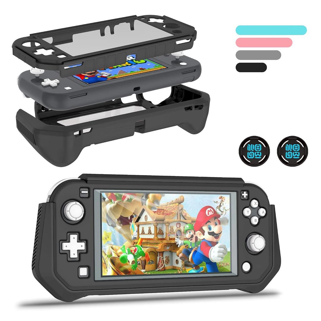 Protective Case for Nintendo Switch Lite, Full Protection Switch Lite Cover, TPU Shock-Absorption and Anti-Scratch for Nintendo Switch with Bult-in Screen Protector & Thumb Grip Caps, Black