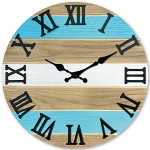 Blue Office Wall Clock Wood Solid Extra Large Wall Clocks Battery Operated 24 Inch Rustic Wall Clock Silent Non Ticking