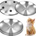 Stainless Steel Cat Dishes with Fishbone Pattern, Metal Cat Food Dishes, 6.7" Wide Whisker Friendly Cats Plates, Cute Plates with Non-Slip Pad for Indoor Cats 4 PCS