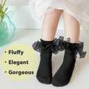 2 x Girls Ruffle Socks Frilly Double Lace Socks Cotton Turn Cuff Socks Toddler Pageant Socks for Girls 3/6 Pack