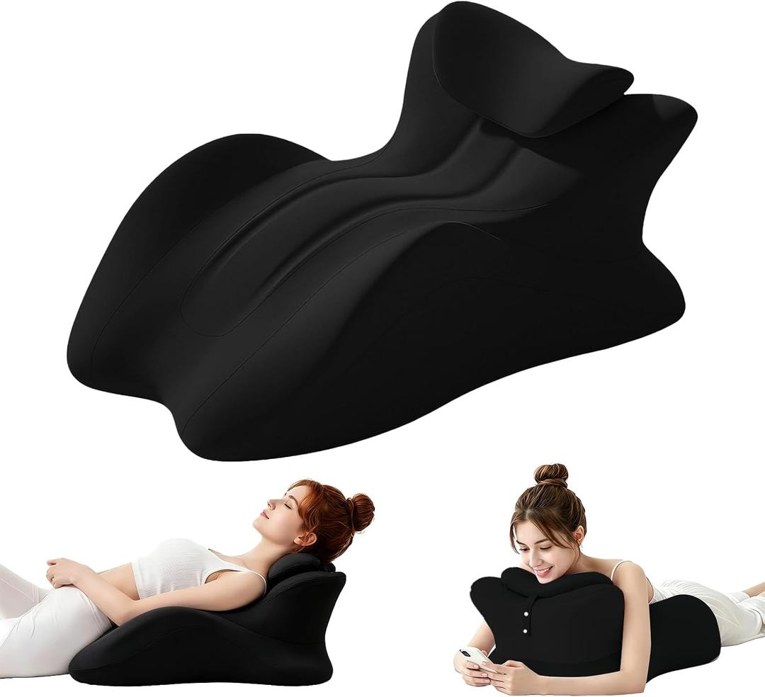 Memory Foam Wedge Pillow, Ergonomic Contoured Bed Positioner Neck Wedge Pillow, 27° Angled Body Support Prone Pillow Back Cushion, Multi-Functional Bed Wedge with Removable Cover Black