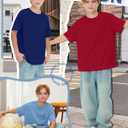 LessonZoo 3 Pack Boys T Shirts Kids Oversized Shirts Short Sleeve Crewneck Tees Loose Fit Casual Summer Basic Tops 5-14 Years(Coral Red, Light Blue, Navy Blue,7-8 Years)