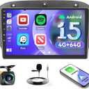 [4G+64G] Android 15 Car Stereo for Honda Acura MDX 2007-2013 with Wireless Carplay Android Auto, 9 Inch HD Touchscreen with WiFi GPS Bluetooth5.0 FM/RDS Radio 32EQ SWC Backup Camera MIC