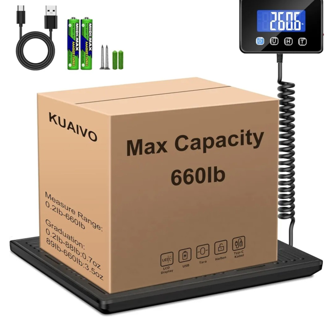 Shipping Scale, 440lbs Heavy Duty Digital Luggage Scale for Packages, 0.35oz High Accurate Postage Scale for Small Business, Warehouse, Home Use, Battery & Charging Cable Include