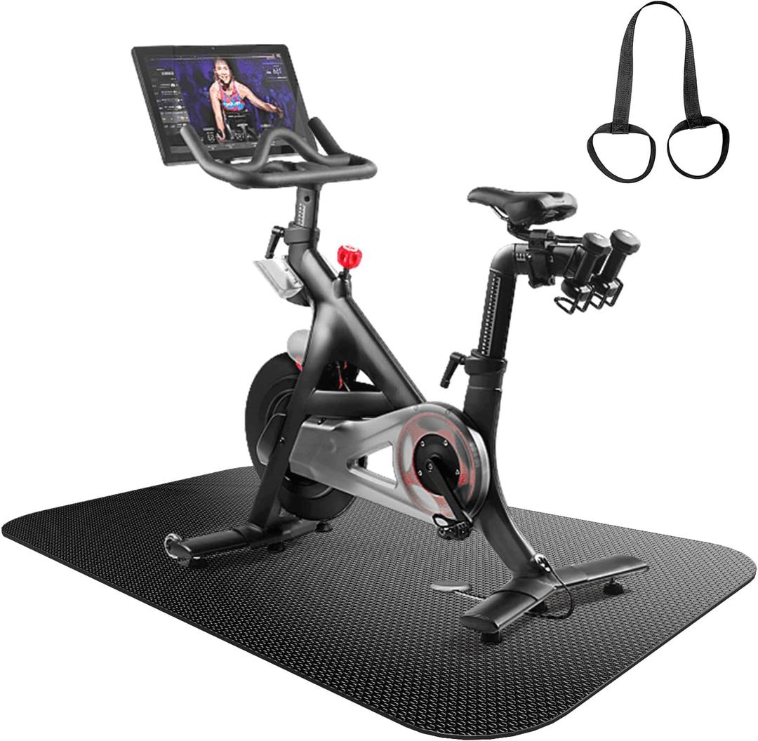 AmazonBasics Bike Mat for Indoor Exercise - Compatible with Treadmill, Elliptical & Spin Bike, Gym Pad for Hardwood & Carpet Floors (32" X 84.2")