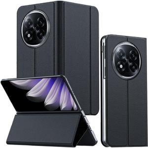 for Oppo Find N5 Flip Case, Classic PU Leather Flip Cover [Magnetic Closure] [Camera Protector] [Hinge Protection] Hard PC Bumper Slim Full Coverage Stand Flip Case for Oppo Find N5 Black