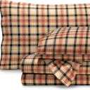 Bare Home Flannel Sheet Set Prints, 100% Cotton, Velvety Soft Heavyweight - Double Brushed Flannel for Extra Softness & Comfort - Deep Pocket - Bed Sheets (Split King, Red Lodge Plaid)
