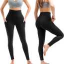 Leafigure 2 Pack Leggings with Pockets for Women, High Waisted Soft Leggings for Yoga Gym (S)
