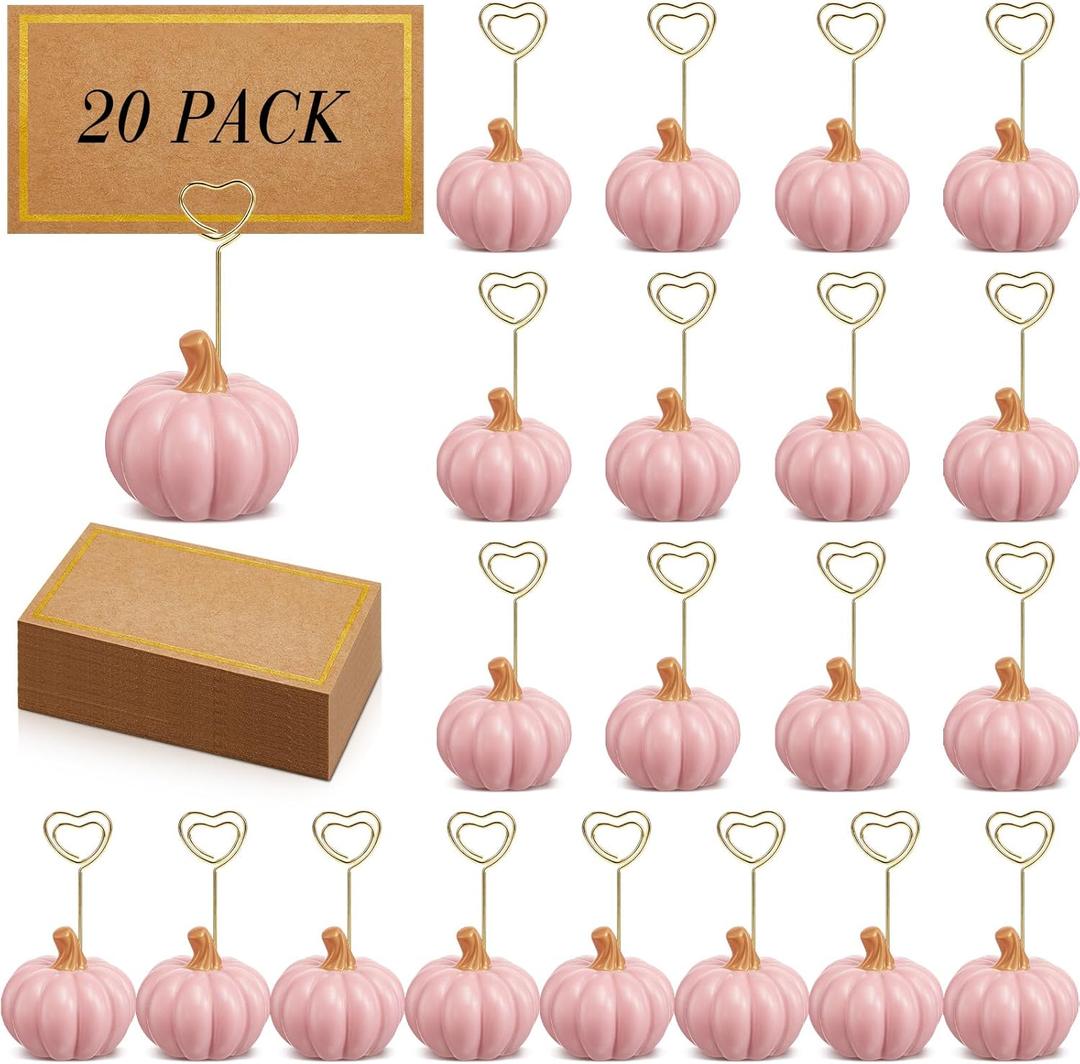 40 Pcs Thanksgiving Pumpkin Decorations Pumpkin Place Card Holders with Fall Cards for Table Setting Wedding Table Decor Mini Pumpkins Tables Number Holder (Pink)