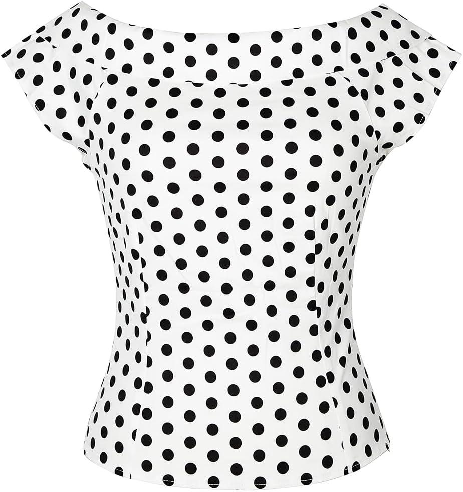 YARN & INK Women's 1950s Vintage Pinup Tops Back Bow Tie Cute Rockabilly Work Formal Shirt, Casual Blouse for Women (White, S)