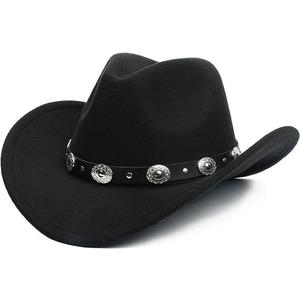 Western-Cowboy-Hat with Buckle for Kids,Boys Girls Wide-Brim Felt Cowgirl Hat Fedora Costume Accessory (4-8T) (4-8 Years, Black-Style2)