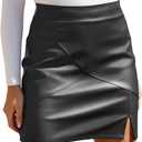 We1Fit Womens Fuax Leather Skirt High Waisted Bodycon Pencil Mini Skirts with Shorts (Black, XS)