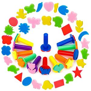 42Pcs Toddlers Kids Paint Sponges Including 30 Craft Sponge Shapes 12 EVA Sponge Stamper, Early Learning Finger Paint Sponge Brushes Foam Art Drawing Tools