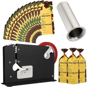 Funnymoom Meat Packaging Kit 500 Pcs Wild Game Freezer Bags, Steel Tape Sealer, 2 Rolls Sealing Tape, Stainless Steel Filling Tube for Meat Grinder Processing Supplies for Hunter Butcher (Camouflage)