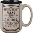 Christian Art Gifts Large Ceramic Coffee & Tea Mug for Men, Dads & Pastors: Man's Heart Plans Inspirational Bible Verse Microwave/Dishwasher Safe Drinkware, Lead/Cadmium-free, Caf Brown/Black, 14 oz.