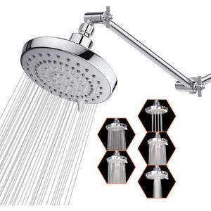 HarJue High Pressure Shower Head with 11 IN Adjustable Arm, Rainfall with Shower Arm-Make Water Flow Down Vertically for Better Bathing Experience(5 In, Chrome)
