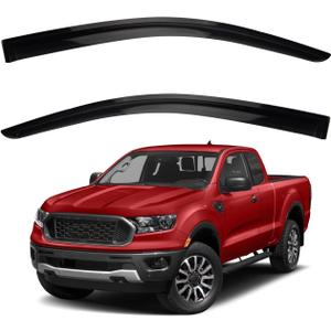 2pcs Smoke Tint Sun Rain Guard Vent Window Visors Compatible with 2019-2023 Ford Ranger Super/Extended Cab with 2 Half Size Rear Doors, Outside Mount Tape On Style Acrylic Set of 2 Front