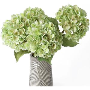 mizii 4Pcs Green Artificial Hydrangea Flowers Large Fake Silk Hydrangea Flower with Leaves Stems Realistic Faux Hydrangeas Decorations for Wedding Table Centerpieces Vase Home Decor (Light Green)