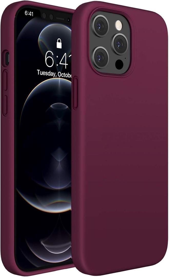 Miracase Designed for iPhone 13 Pro Max Case with Screen Protector, [Soft Anti-Scratch Microfiber Lining], Shockproof Liquid Silicone Rubber Phone Case Cover 6.7 inch(Wine Red)