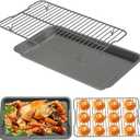 Premium Cookware Set for Ninja Foodi Neverstick Pan, Non-Stick Baking Sheet Set with Rack for Bacon/Pizza, Oven Safe up to 500F, w/ 12 x 19" Baking Pan & 11 x 17.4" Wire Rack, Dishwasher Safe (Black-Large)