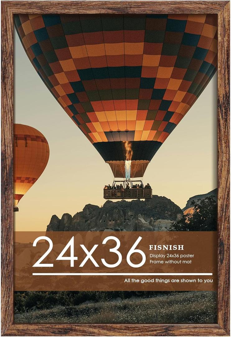 24x36 Poster Frame Brown, Poster Frames 24 x 36 inches or 24x36 Picture Frames with HD Plexiglass Durable and Scratch-proof for Horizontal or Vertical Wall Mounting, 1 Pack