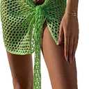 Green Swimwear Cover Up Crochet Sarong,Sexy Fashion Beach Hand Crochet Shawl Capelet Fishnet Net Skirt.(SJJ42) (One Size)